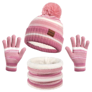 Conjunto de gorro, cachecol e luvas de tela sens&iacute;vel ao toque com tema de Natal – forro de l&atilde; para aquecer