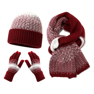 Conjunto de punto para deportes de invierno para mujer, gorro, bufanda, guantes, clima fr&iacute;o