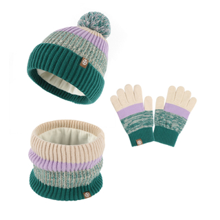 Acogedor conjunto de gorro, bufanda y guantes de punto con forro polar: elegante accesorio de invierno a rayas 