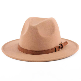 Chap&eacute;u Fedora de aba larga – Chap&eacute;u Panam&aacute; de feltro macio com cinto de couro