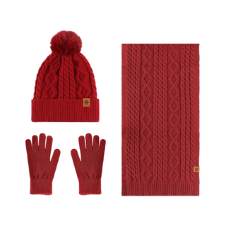 3-teiliges Winter-Set aus gem&uuml;tlichem Zopfmuster aus Polyester im Gro&szlig;handel: M&uuml;tze, Schal, Handschuhe – jetzt auf Lager