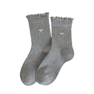 Lindos calcetines bordados con ribete de volantes de algod&oacute;n acanalado para mujer