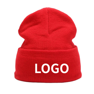 Strickm&uuml;tze mit individuellem Logo, solide rote Winterm&uuml;tze mit B&uuml;ndchen, warme Acryl-Sch&auml;delm&uuml;tze f&uuml;r M&auml;nner und Frauen